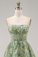 Load image into Gallery viewer, Corset Dusty Green Floral Strapless A Line Maxi Beach Wedding Guest Dress with Ruffles