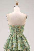 Load image into Gallery viewer, Corset Dusty Green Floral Strapless A Line Maxi Beach Wedding Guest Dress with Ruffles