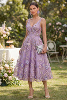 Load image into Gallery viewer, Lilac A Line Maxi V-Neck Floral Wedding Guest Dress with Pearls
