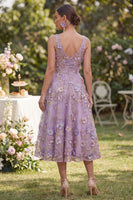 Load image into Gallery viewer, Lilac A Line Maxi V-Neck Floral Wedding Guest Dress with Pearls