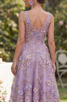 Load image into Gallery viewer, Lilac A Line Maxi V-Neck Floral Wedding Guest Dress with Pearls