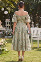Load image into Gallery viewer, Blue Puff Sleeves Floral Ruched A Line Maxi Wedding Guest Dress with Pearls