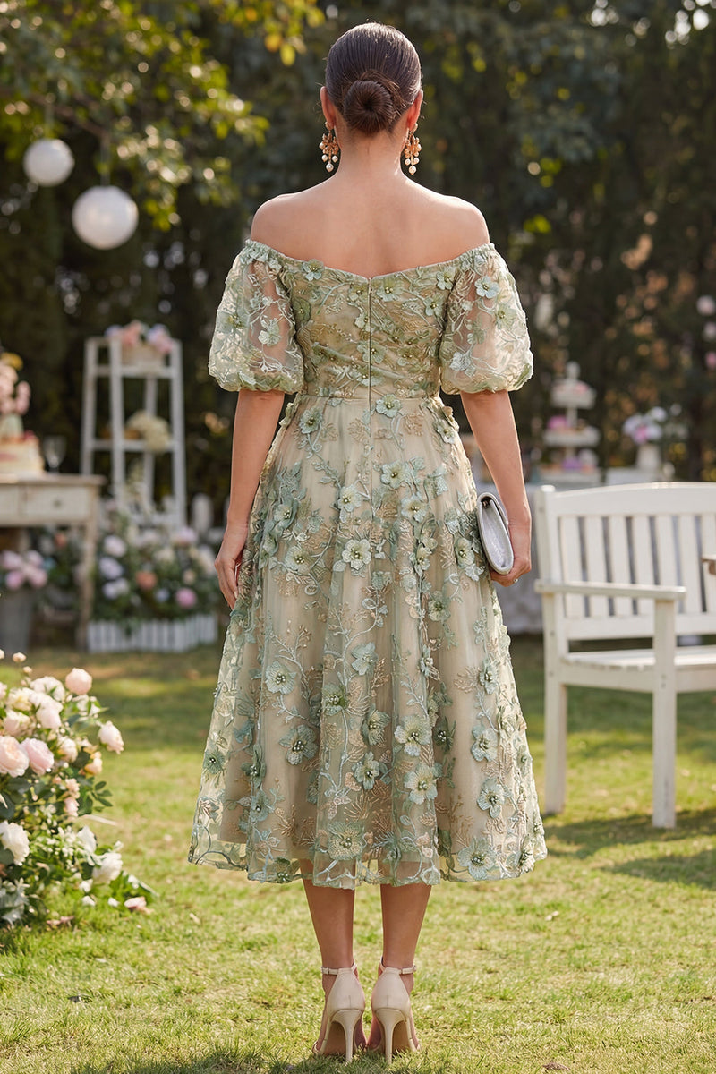 Load image into Gallery viewer, Blue Puff Sleeves Floral Ruched A Line Maxi Wedding Guest Dress with Pearls