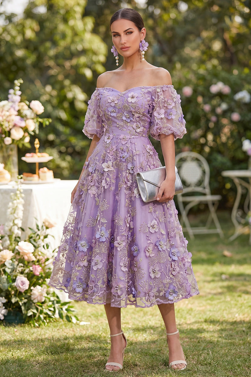 Load image into Gallery viewer, Blue Puff Sleeves Floral Ruched A Line Maxi Wedding Guest Dress with Pearls