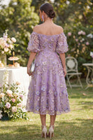 Load image into Gallery viewer, Blue Puff Sleeves Floral Ruched A Line Maxi Wedding Guest Dress with Pearls