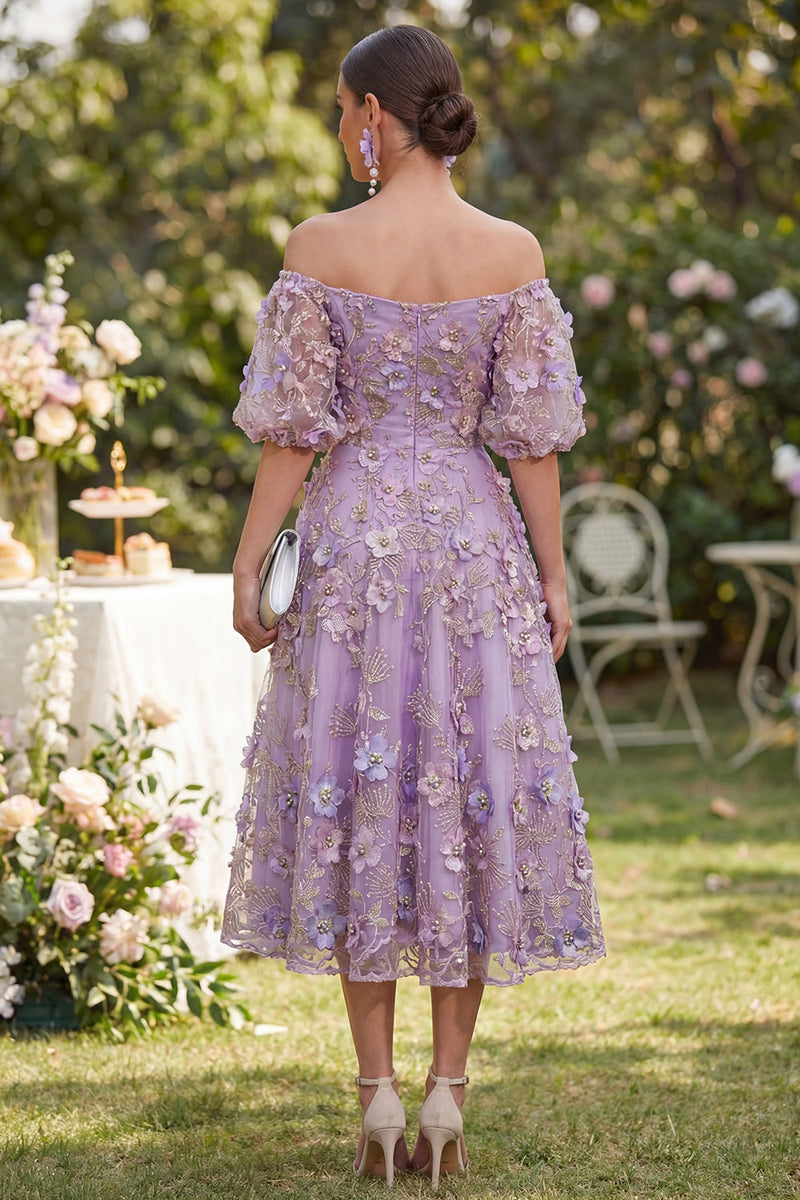 Load image into Gallery viewer, Blue Puff Sleeves Floral Ruched A Line Maxi Wedding Guest Dress with Pearls
