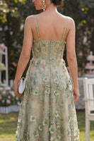 Load image into Gallery viewer, Corset Dusty Green A Line Floral High Low Wedding Guest Dress with Pearls