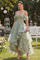 Load image into Gallery viewer, Ruffled Corset Dusty Green Maxi A Line Floral Wedding Guest Dress with Pearls