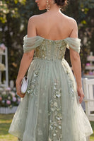 Load image into Gallery viewer, Ruffled Corset Dusty Green Maxi A Line Floral Wedding Guest Dress with Pearls