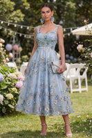 Load image into Gallery viewer, Blue Thick Straps Ruched A Line Floral Maxi Wedding Guest Dress with Pearls