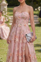 Load image into Gallery viewer, Pink Orange Floral Strapless A Line Maxi Wedding Guest Dress with Pearls