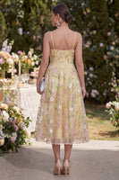 Load image into Gallery viewer, Floral Corset Light Yellow Spaghetti Straps A Line Maxi Wedding Guest Dress