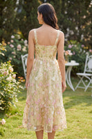 Load image into Gallery viewer, Square Neck Light Yellow Floral A Line Maxi Wedding Guest Dress