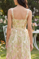 Load image into Gallery viewer, Square Neck Light Yellow Floral A Line Maxi Wedding Guest Dress