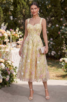 Load image into Gallery viewer, Floral Thick Straps Light Yellow A Line Maxi Wedding Guest Dress