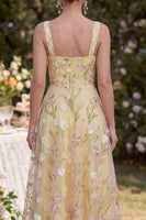 Load image into Gallery viewer, Floral Thick Straps Light Yellow A Line Maxi Wedding Guest Dress