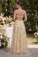 Load image into Gallery viewer, Yellow Ruched Floral Light A Line Cut Out Maxi Wedding Guest Dress with Slit