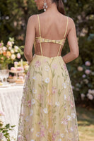 Load image into Gallery viewer, Yellow Ruched Floral Light A Line Cut Out Maxi Wedding Guest Dress with Slit