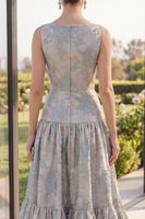 Load image into Gallery viewer, Boat Neck A Line Jacquard Blush Long Wedding Guest Dress with Bow