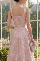 Load image into Gallery viewer, Floral Square Neck Long A Line Blush Jacquard Wedding Guest Dress