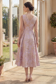 Boat Neck Jacquard Dusty Lilac Maxi A Line Floral Wedding Guest Dress