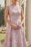 Load image into Gallery viewer, Boat Neck Jacquard Dusty Lilac Maxi A Line Floral Wedding Guest Dress