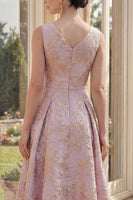 Load image into Gallery viewer, Boat Neck Jacquard Dusty Lilac Maxi A Line Floral Wedding Guest Dress