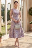 Load image into Gallery viewer, Jacquard A Line Boat Neck Dusty Lilac Maxi Floral Wedding Guest Dress