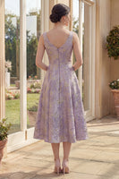 Load image into Gallery viewer, Jacquard A Line Boat Neck Dusty Lilac Maxi Floral Wedding Guest Dress