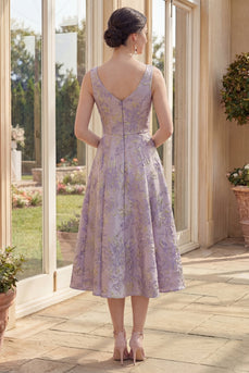 Thick Straps Jacquard A Line Dusty Lilac Maxi Floral Wedding Guest Dress