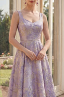 Load image into Gallery viewer, Thick Straps Jacquard A Line Dusty Lilac Maxi Floral Wedding Guest Dress