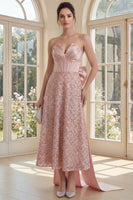 Load image into Gallery viewer, V-Neck Sequin Blush Sparkly Maxi A Line Corset Formal Dress with Bow