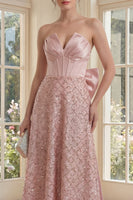 Load image into Gallery viewer, V-Neck Sequin Blush Sparkly Maxi A Line Corset Formal Dress with Bow