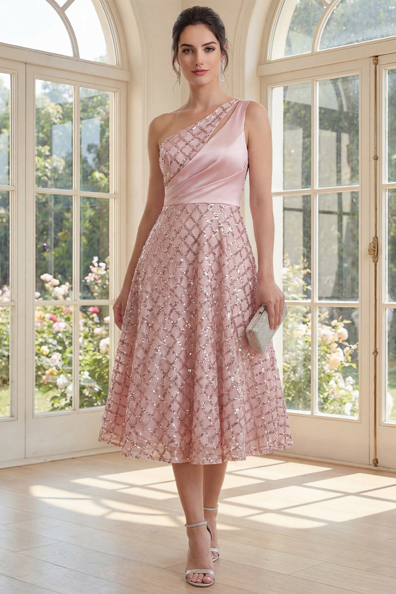 Load image into Gallery viewer, One Shoulder Sparkly Keyhole Blush Maxi A Line Formal Dress with Sequin