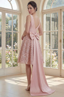Load image into Gallery viewer, A Line Sparkly V-Neck Blush Short Sequin Ruched Birthday Party Dress with Bow