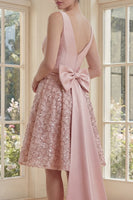 Load image into Gallery viewer, A Line Sparkly V-Neck Blush Short Sequin Ruched Birthday Party Dress with Bow