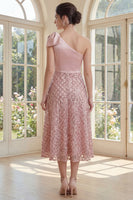 Load image into Gallery viewer, Sequin Sparkly One Shoulder Blush Maxi A Line Formal Dress with Bow