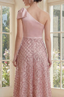 Load image into Gallery viewer, Sequin Sparkly One Shoulder Blush Maxi A Line Formal Dress with Bow