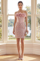 Load image into Gallery viewer, Corset Sparkly Strapless Blush Short Sequin Birthday Party Dress with 3D Flowers