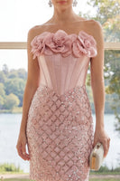 Load image into Gallery viewer, Corset Sparkly Strapless Blush Short Sequin Birthday Party Dress with 3D Flowers