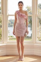 Load image into Gallery viewer, Corset Sparkly Blush Tight Sequin Short Birthday Party Dress with 3D Flowers