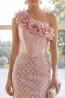 Load image into Gallery viewer, Corset Sparkly Blush Tight Sequin Short Birthday Party Dress with 3D Flowers