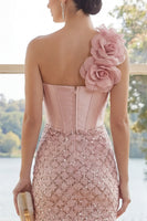 Load image into Gallery viewer, Corset Sparkly Blush Tight Sequin Short Birthday Party Dress with 3D Flowers