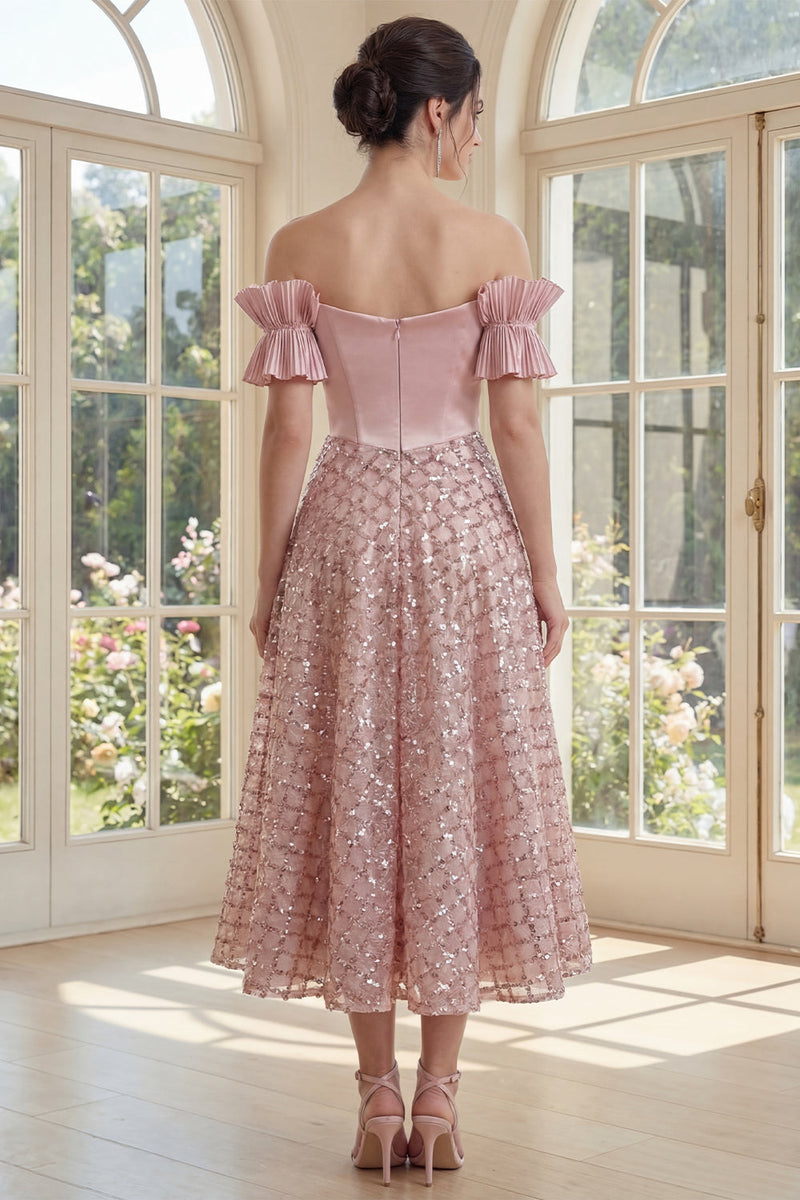 Load image into Gallery viewer, Sparkly Ruffled Blush Maxi Sequin A Line Corset Formal Dress with Bow