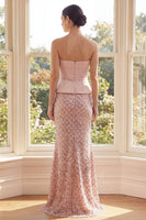 Load image into Gallery viewer, Strapless Sparkly Long Sequin Blush Mermaid Formal Dress with Bow