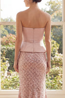 Load image into Gallery viewer, Strapless Sparkly Long Sequin Blush Mermaid Formal Dress with Bow