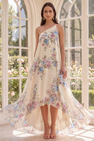 Load image into Gallery viewer, Floral Apricot One Shoulder A Line High Low Beach Wedding Guest Dress