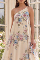 Load image into Gallery viewer, Floral Apricot One Shoulder A Line High Low Beach Wedding Guest Dress