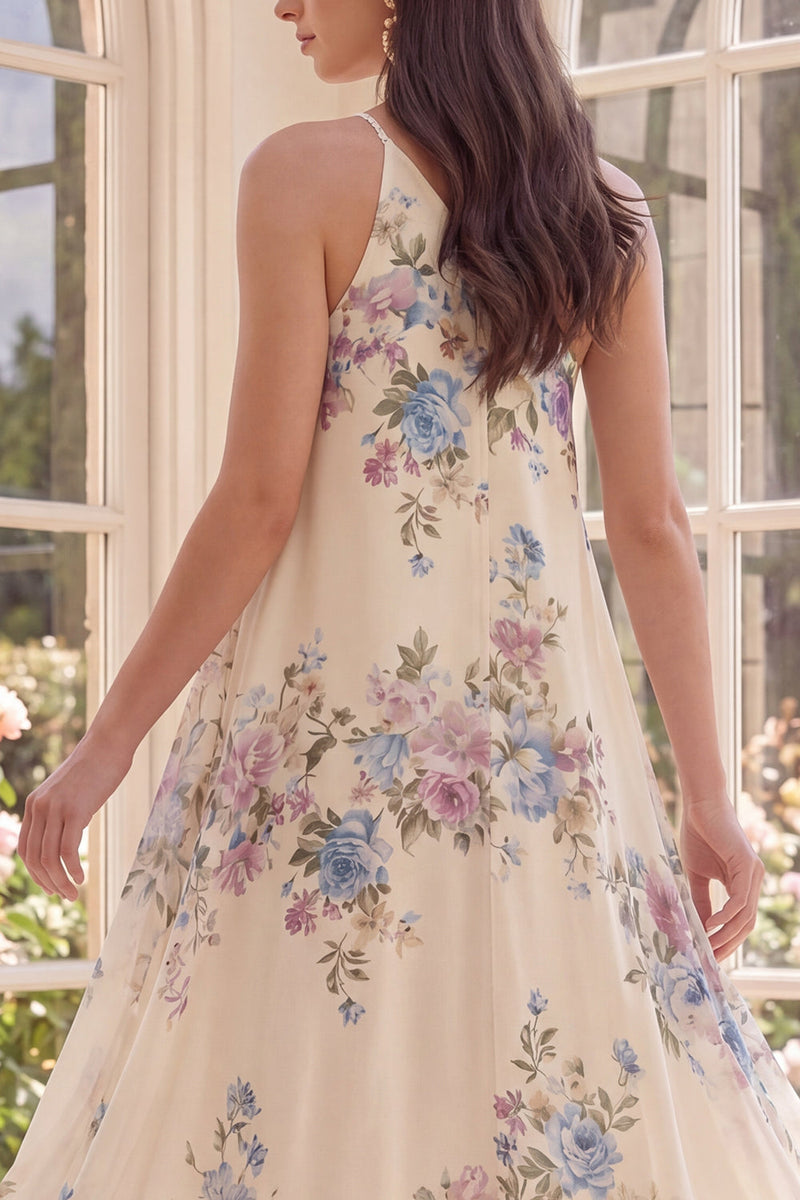 Load image into Gallery viewer, Floral Apricot One Shoulder A Line High Low Beach Wedding Guest Dress