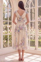 Load image into Gallery viewer, Floral Ruched Apricot V-Neck A Line Maxi Beach Wedding Guest Dress